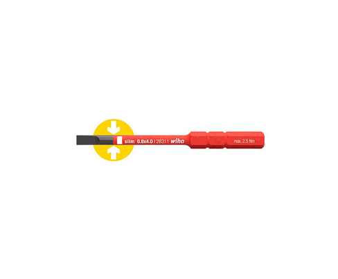 Бита Wiha SoftFinish electric slimBit Slotted 2831-10 34578 0,4 x 2,5 х 0,4Нм шлицевая