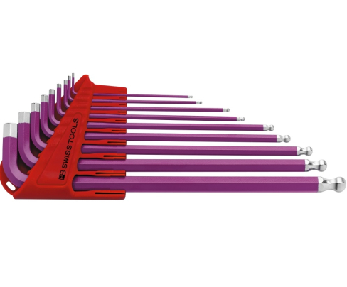 Набор длинных сиреневых штифтовых ключей HEX PB Swiss Tools PB 212L.H-10 PU со сферической головкой 9 шт.
