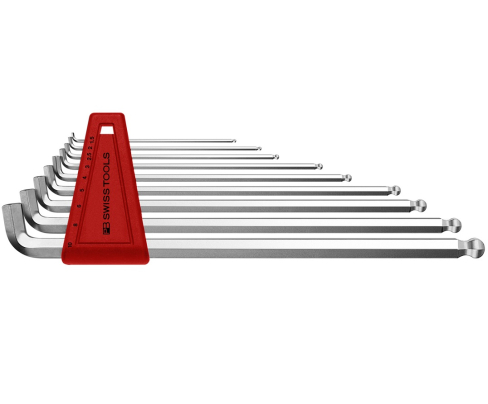 Набор длинных штифтовых ключей HEX PB Swiss Tools PB 2212.LH-10 со сферической головкой, угол 100º 9 шт.