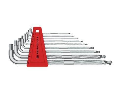 Набор длинных штифтовых ключей HEX PB Swiss Tools PB 3212.LH-10 с насечкой и сферической головкой 9 шт.