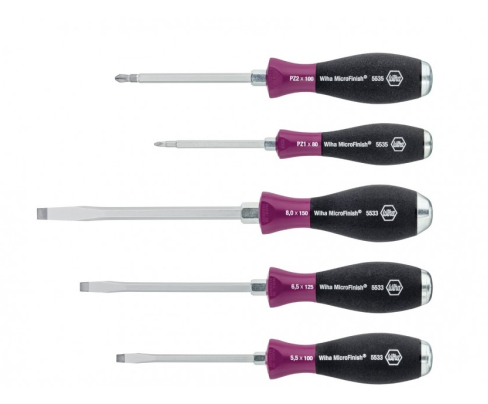 Набор ударных отверток Wiha MicroFinish 5533 ZK5 29139 шлиц Pozidriv, 5 шт. шестигранное жало