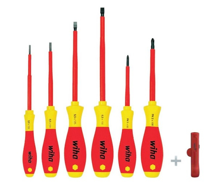 Набор отверток Wiha SoftFinish electric + нож для снятия внешней оболочки кабелей, 7 пр. 36387