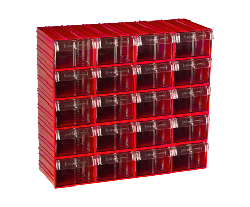 Пластиковый короб Стелла-техник C-2-К20-красный-прозрачный , 140х250х100мм, комплект 20 штук