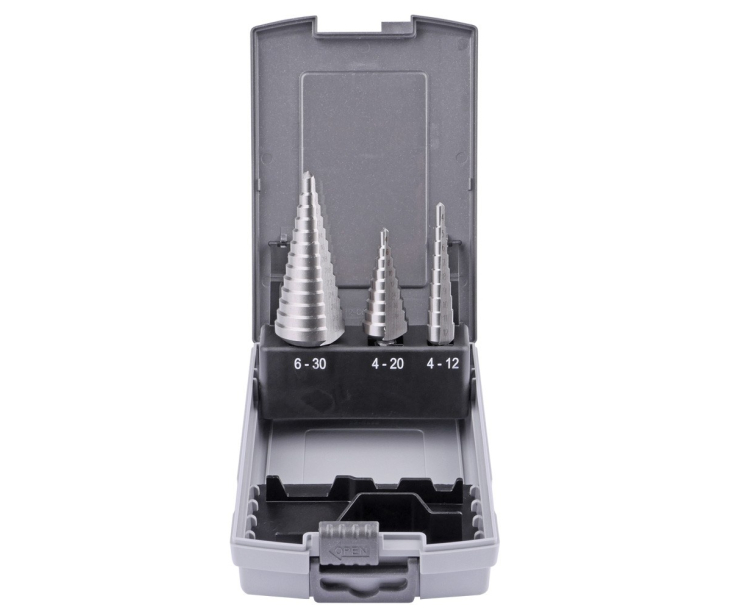 Набор ступенчатых свёрл 4-12 4-20 6-30 mm, HSSE, прямое Werks W.8020060