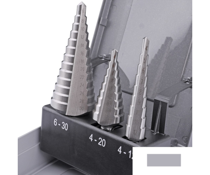 Набор ступенчатых свёрл 4-12 4-20 6-30 mm, HSSE, прямое Werks W.8020060