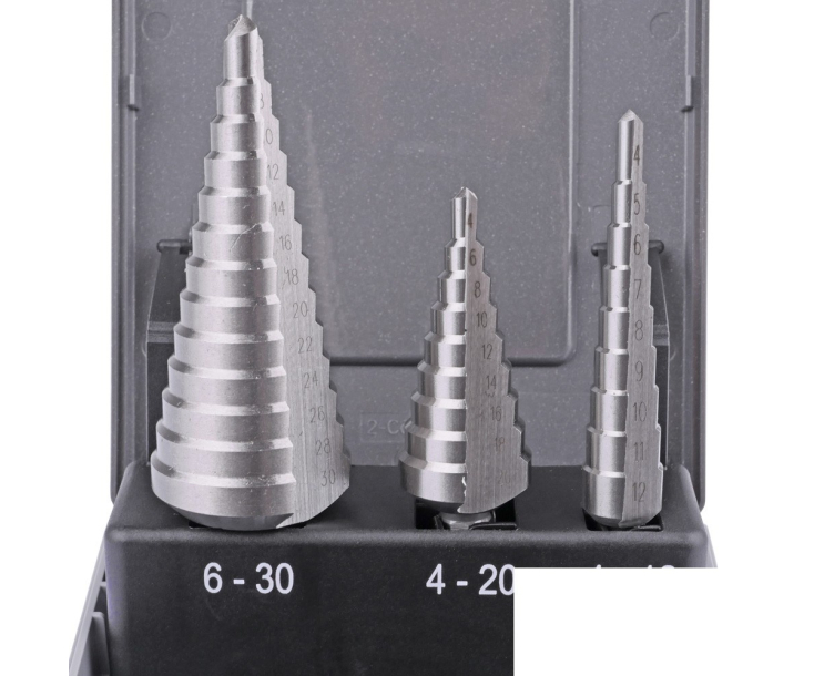 Набор ступенчатых свёрл 4-12 4-20 6-30 mm, HSSE, прямое Werks W.8020060
