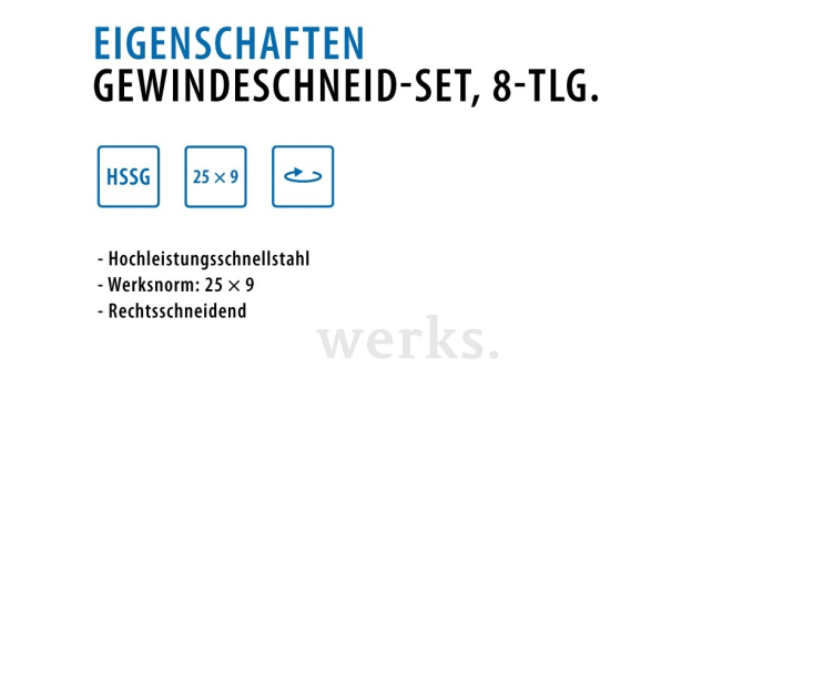 8-пр. Набор плашек 25х9 HSSG М3-М12 + Плашкодержатель 25х9 Werks W.1416060
