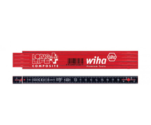 Метр складной Longlife Plus Composite 2 м Wiha 410 2005 37067 красный/черный
