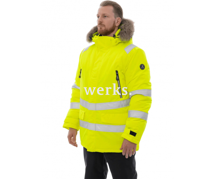Зимняя сигнальная куртка-парка Brodeks KW 220 желтый с опушкой (XXXXL)
