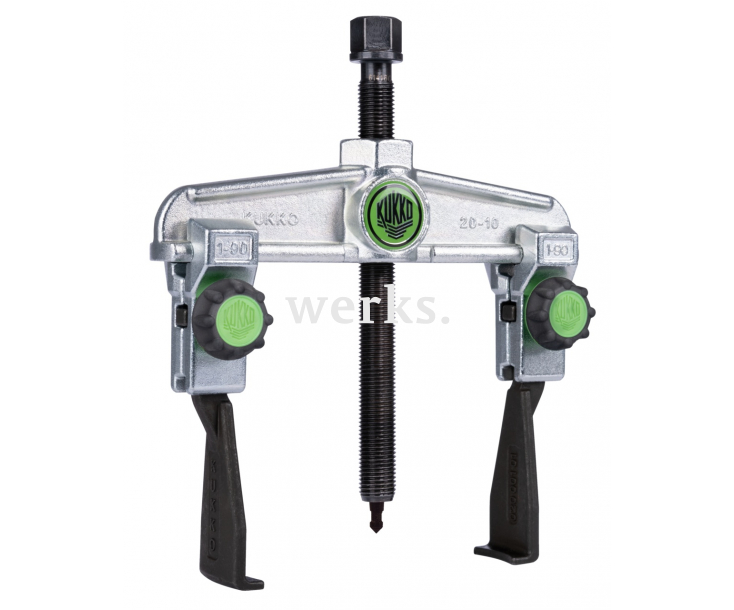 Универсальный двухзахватный съемник с узкими, быстрорегулируемыми захватами, диапазон зажима до 120 мм, глубина зажима 100 мм KUKKO 20-10xS