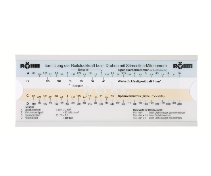 Логарифмическая линейка для расчета осевой нагрузки задней бабки Röhm 088230