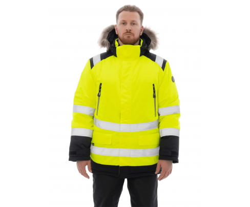 Зимняя сигнальная куртка-парка Brodeks KW 217 желтый/черный с опушкой (XXXXL)