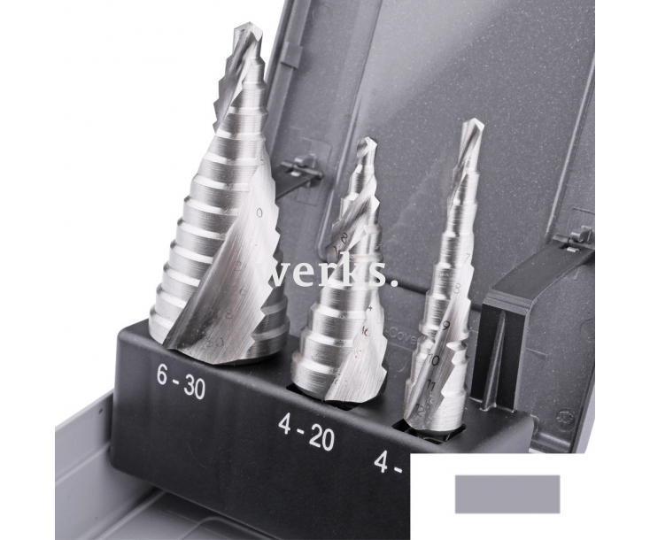 Набор ступенчатых свёрл 4-12  4-20  6-30 mm, HSSE, винтовое Werks W.8020260