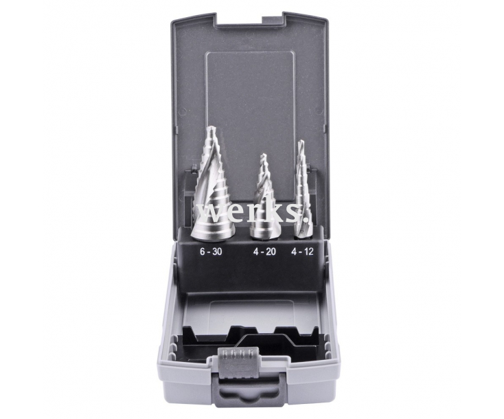 Набор ступенчатых свёрл 4-12  4-20  6-30 mm, HSSE, винтовое Werks W.8020260