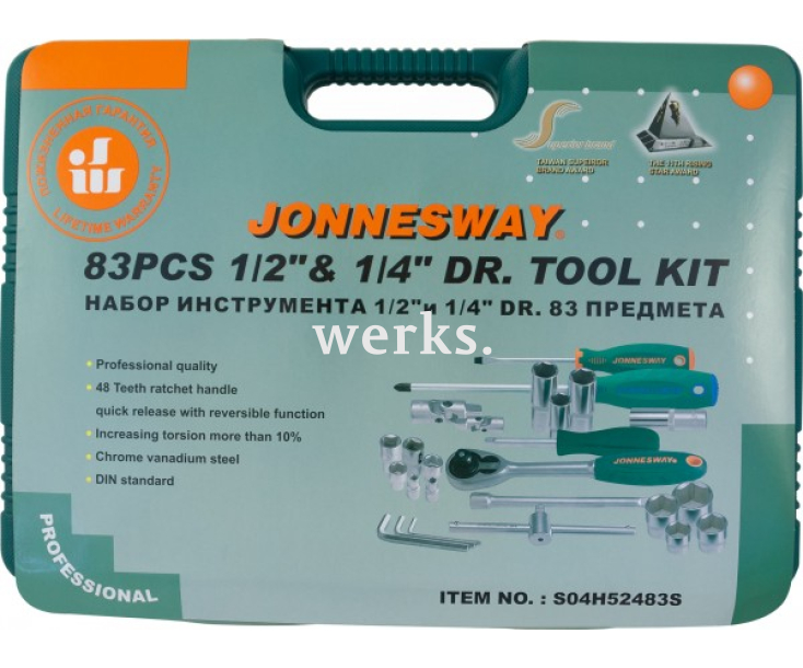 Набор инструмента универсальный 1/4", 1/2"DR 83 предмета Jonnesway S04H52483S