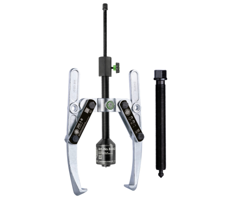 Универсальный двухзахватный съёмник с шарнирными захватами, регулировкой глубины фиксации и длинным гидравлическим шпинделем (включая  механический шпиндель) KUKKO 205-2-B