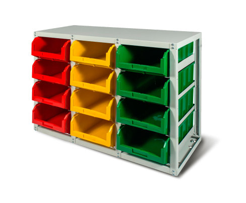 Стеллаж с направляющими Стелла-техник V4-12 стационарный, односторонний, 12 ячеек с ящиками