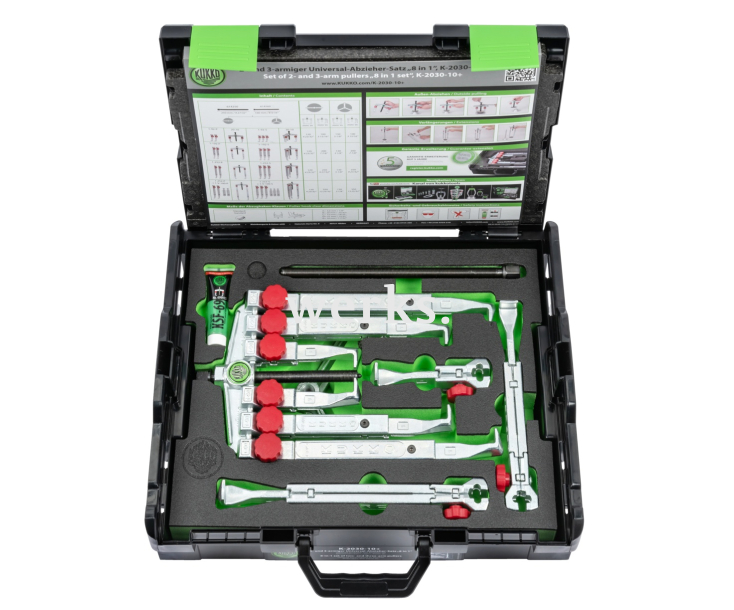 Набор универсальных двух- и трехзахватных съемников с быстрорегулируемыми захватами KUKKO K-2030-10+
