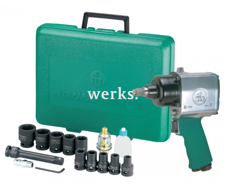 Гайковерт пневматический ударный 1/2"DR 7000 об/мин., 610 Нм с аксессуарами, 17 предметов Jonnesway JAI-0501K