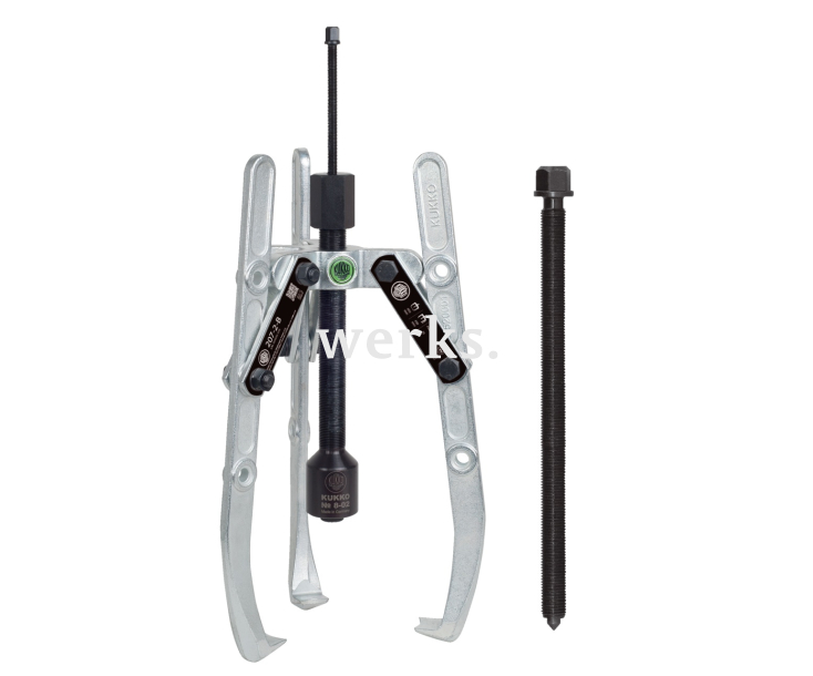 Универсальный трёхзахватный съёмник с регулировкой глубины фиксации,с длинным гидравлическим шпинделем и шарнирными захватами (включая механический шпиндель) KUKKO 207-2-B