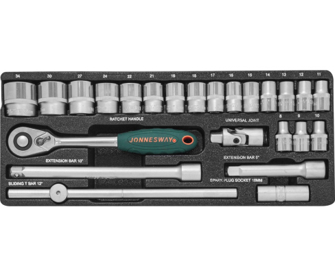 Набор торцевых головок с трещоткой, квадрат 1/2"DR, 8-34 мм, 24 предмета Jonnesway S04H4724S